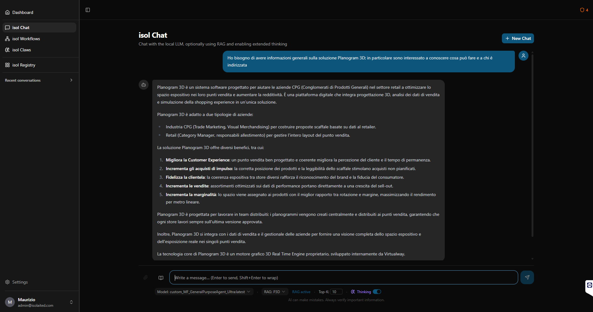 isol Chat — interfaccia chatbot privato