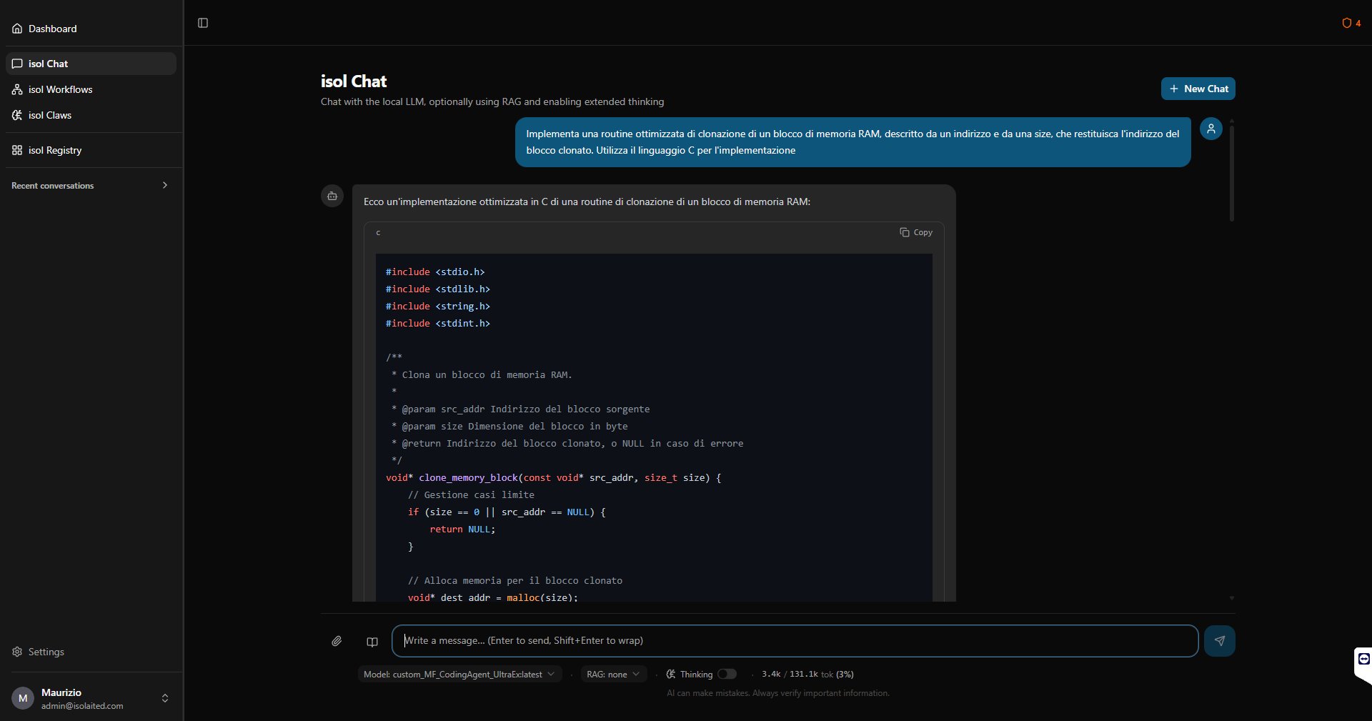isol Chat — conversazione con documento